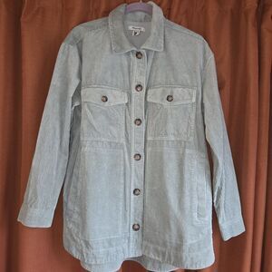 Cottagecore 100% Cotton Corduroy Button-Up Shirt Jacket S Light Green Collared